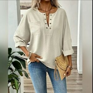 NEW Women's Casual Long Sleeve Button Front Patch Pocket Shirt Top Size 2XL